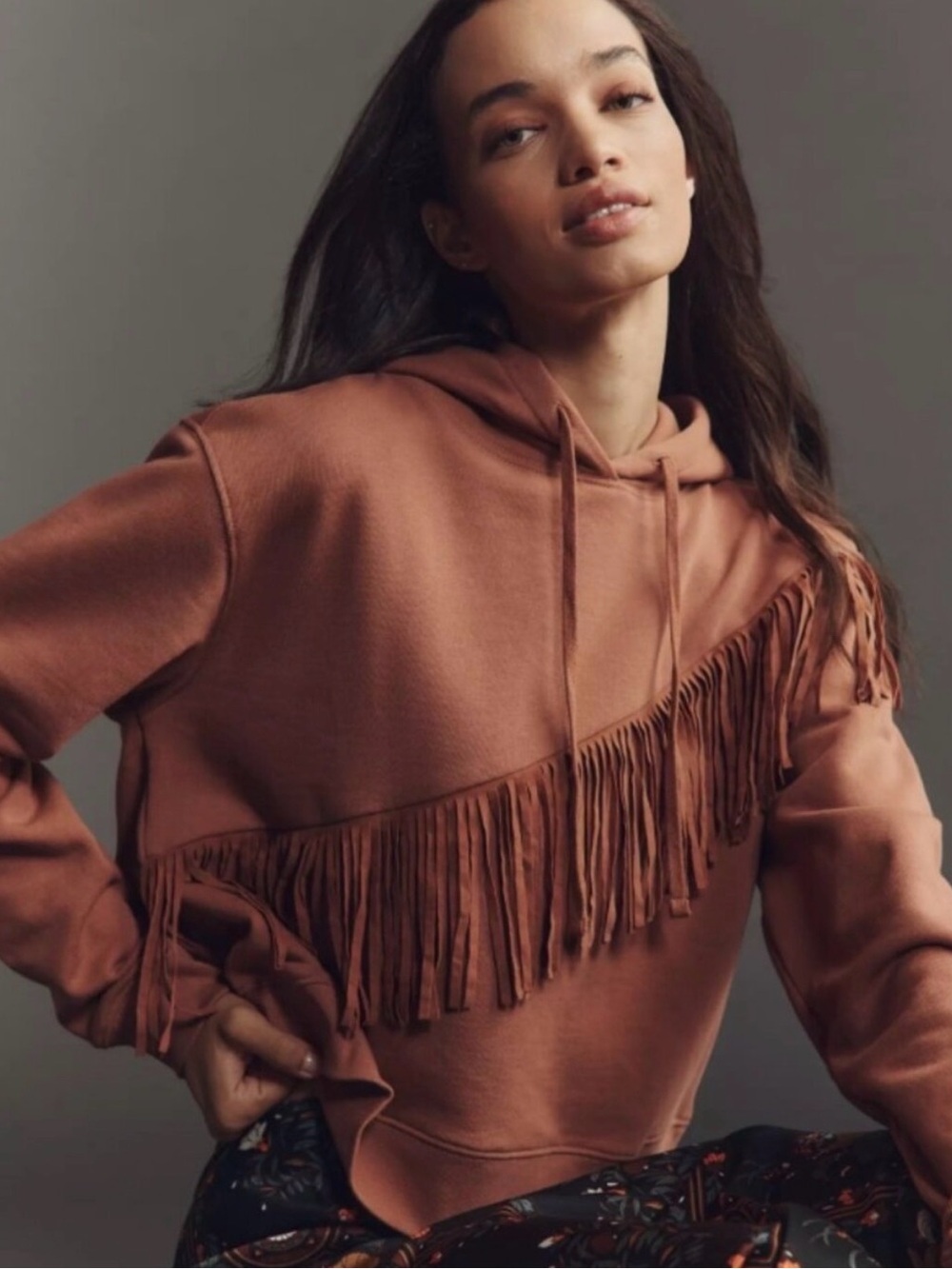 New! Anthropologie Pilcro Fringe Hooded Boho Western Sweatshirt Size Medium